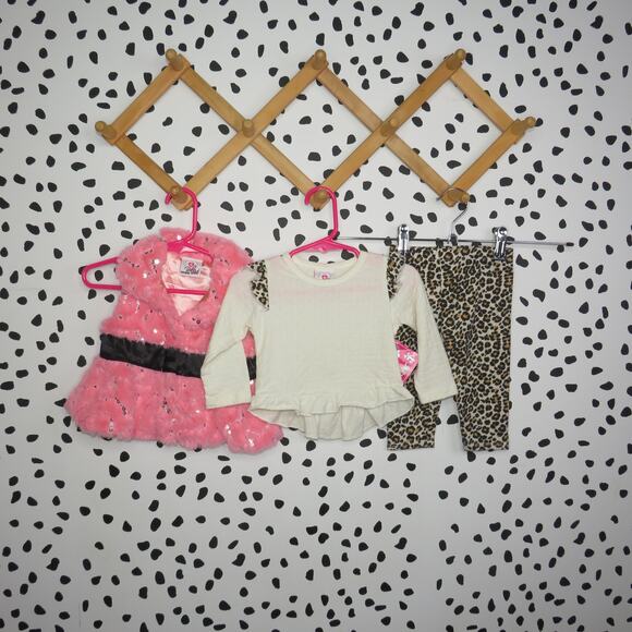 Rock Love Faux Fur Vest Leopard Baby 3 Pack Outfit Set - Picture 1 of 9